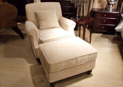 China Transitional Arm Chair And Ottoman , Cream Tan Fabric Lounge Chair for Bedroom for sale