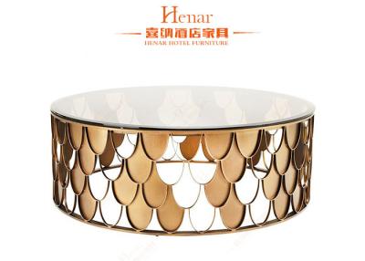 China SGS het Meubilair van de Luxewoonkamer, Modern Glas & Metaal in Gouden Ronde Koffietafel Te koop