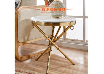 China Hotel Furniture Gold Finish Round Marble Top Side Table With X - base for sale