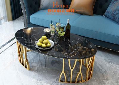 China Golden Stylish Toughened Stainless Steel Side Coffee Table With Marble Top for sale