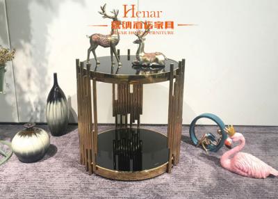 China Gold Color Metal Side Table for Hotel Living Room Contemporary Tempered Glass Top for sale