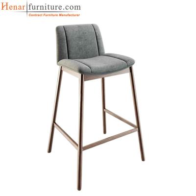 China Hotel Grey Fabric Gorgeous Modern Wood Bar Chairs In Natural Wooden Finished for sale