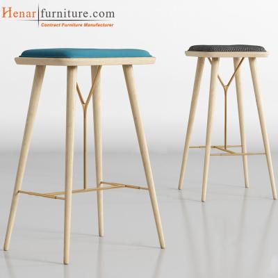 China Square Counter Height Stool Fabric Upholstered Bar Chair Solid Wood Legs for sale