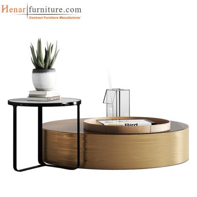 China Round Concave Coffee Table Set, Steel with powder coating, Wooden, Glass for sale