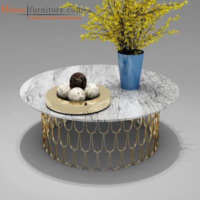 China Golden - Leaf Style Modern Living Room Coffee Table , White Marble Top for sale