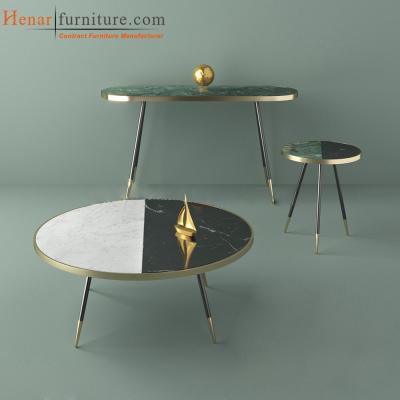 China Modern Large Contemporary Metal Marble & Wood Nesting Round Coffee Tables for sale