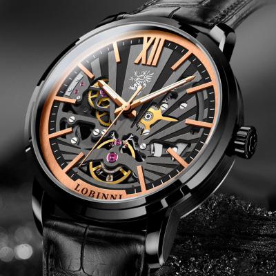 China Water Resistant Skeleton Hollow Out Black Rose Gold Fashion Men's Automatic Watch Wrist Watch for sale