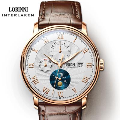 China Luxury LOBINNI 11023 date automatic mechanical watches branded high quality seagull movement automatic watch for men for sale