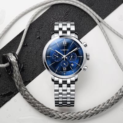 China Luxury Automatic Date LOBINNI Classic Stainless Steel Strap Wrist Watch For Men Japan Movt Quartz Blue Brown 3605 Watches for sale