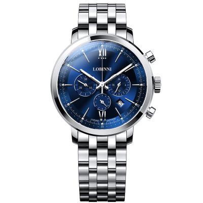 China Automatic date blue dial quartz watch for men's classic high quality stainless private label Reloj LOBINNI 3605 for sale