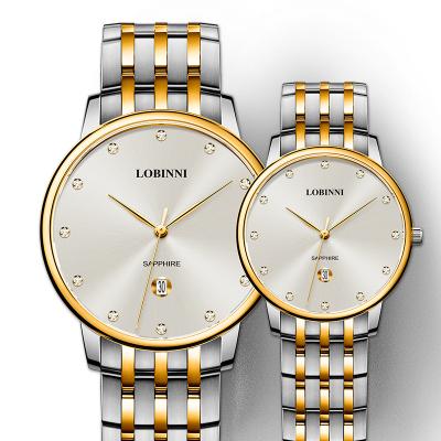 China New 2020 Auto Date Fashion Watch Couple Simple Quartz Watches Wrist Set Ultra Thin To Couple Lovers Men's LOBINNI Stainless Steel Round for sale