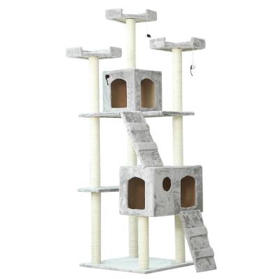 China Viable Multiple Rope Cat Tower Tree Modern Design Colors Faux Fur Hemp Wood Condo for sale