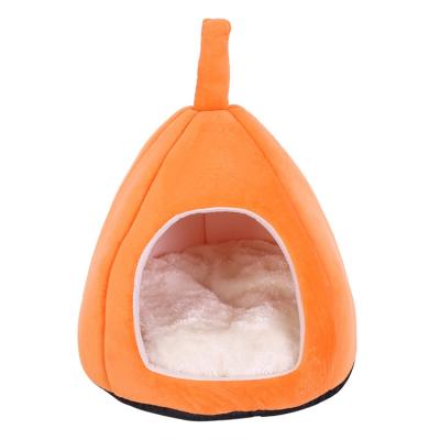 China Washable Travel Pet Bed Plush Cat Igloo Tent Small Dog Plush Self Heating Winter Fleece Dog Cave Igloo Pumpkin for sale