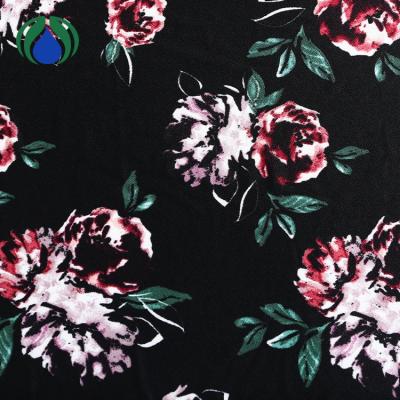 China 2019 Shrink-Resistant Big Black Flowers Making Custom Printing Knitted Fabric For Dresses for sale