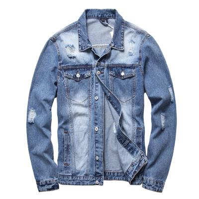 China Blue Spring and Autumn Best-Selling Button Up Denim Men's Jackets Trend Breathable Slim Warm Hole Denim Plus Size for sale