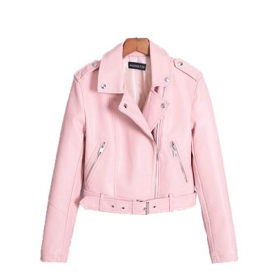 China Waterproof Women Coated Faux Leather Zipper Sleeve Motorcycle Biker Jackets Autumn Winter Outerwear Casual Women Long for sale