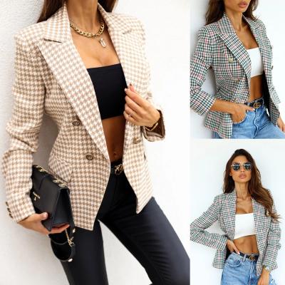 China Ladies Autumn Coat Plaid Fashion Anti-wrinkle Fashion Blazers Ladies Formal Women's Shorts Women's Office Casual Suit for sale