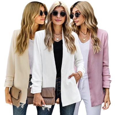 China Solid Color Front Women Open Anti-wrinkle New Arrival Ladies Suit Blazers Women Long Sleeve Jackets for sale