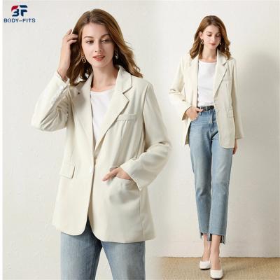 China Solid Color Anti-wrinkle Fashion Office Button Plain Business Women Formal Simple Casual Slim Blazers Suit Elegant Ladies for sale