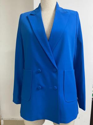 China New Fashion Anti-wrinkle Office Solid Blue Color Office Ladies Button Plain Plain Formal Business Blazers Suit Women Casual Slim Blazers for sale