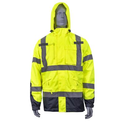 China Adult High Quality Fluorescent Multifunctional Waterproof Safety Oxford Intensity Anti-wrinkle Visibility Pockets Outdoor Reflective Jackets for sale