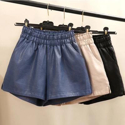 China Women's High Waist Casual PU Leather Loose Waterproof High Quality Faux Wide Leg Shorts Solid Color PU Summer Loose Shorts With Pocket for sale