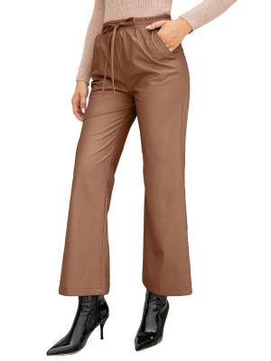 China High Quality Women Motorcycle Anti-pilling Straight Pants Fashion Casual PU Leather Wide Leg Pants for sale