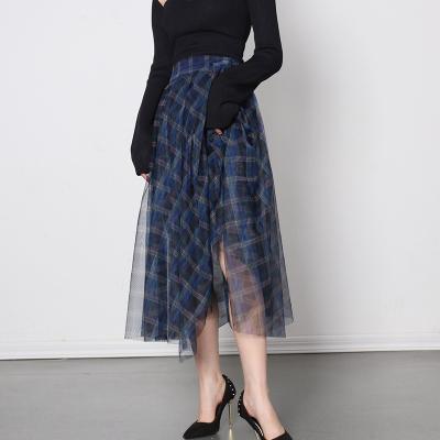 China New Arrival Check High Quality Breathable Latest Skirt With Mesh Cover Woman Plus Size Women Spring Elegant Casual Skirt for sale