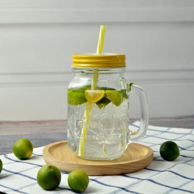 China Best Selling Customized Clear Glass Minimalist Beverage Juice Mason Jar Glass Drinking Jar With Lid Straw for sale