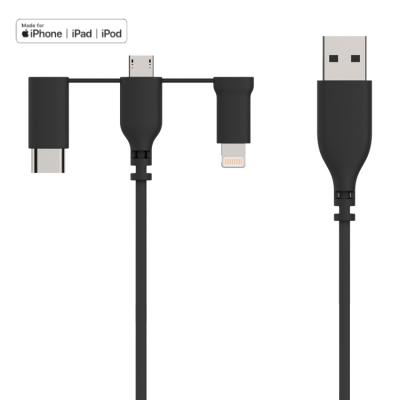 China Factory Wholesale Smart Quick Charger Cable Micro Phone Type C 3 In 1 USB Charging Cable For iPhone for sale