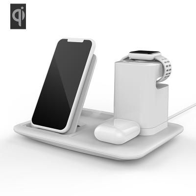 China Mobile Phone 3 in 1 Fast Wireless Charger Dock 10W Qi Wireless Charger Charging Station for Airpods for sale