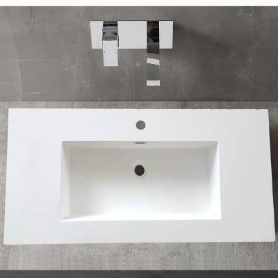 China Modern Cabinet Bathroom Sink For Hotel Supplier Rectangular Solid Surface Stone Basin Cast Stone Sink for sale