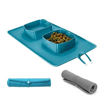 China Collapsible Silicone Food Grade Eco-friendly Silicone Pet Feeders Portable Pet Bowls for sale