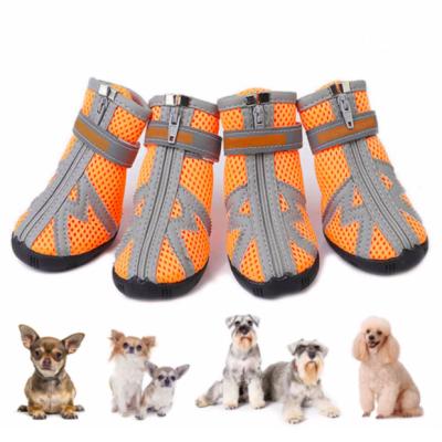 China Viable Drop Shipping Mesh Pet Dog Shoes Boots Breathable Paw Protector With Reflective Mark Anti-Slip Sole for sale