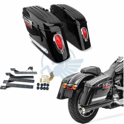 China Strong ABS Motorcycle Plastic Universal Chopper Waterproof Hard Saddlebags Bobber For Cruisers Baggers Cases Side Bags With LED Tail Light for sale