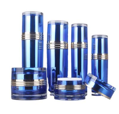 China Personal Care 30ml 50ml 100ml 120ml 30g 50g luxury blue color empty cosmetic packaging sets spray glass bottle with pump for sale