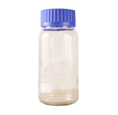 China Personal Care 250ml 500ml 1000ml Lab Glassware Reagent Bottle With Blue GL45 Screw Boro 3.3 Media Clean Transparent Amber Bottle for sale