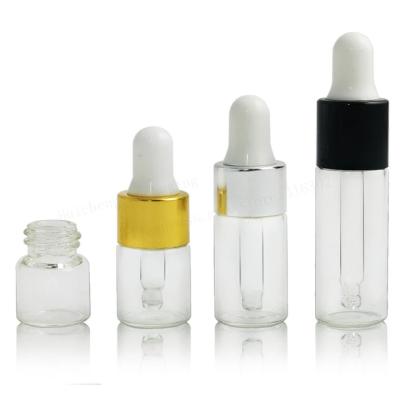 China Free Sample 1ml 2ml 3ml 5ml Personal Care Clear Oil Sample Amber Glass Dropper Bottle for sale