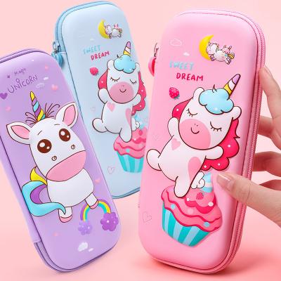 China Schools & Cute Ability Children Kawaii Unicorn Design Pink Color Custom Girl Offices 3D Pencil Case Cute Cartoon Pencil Case for sale