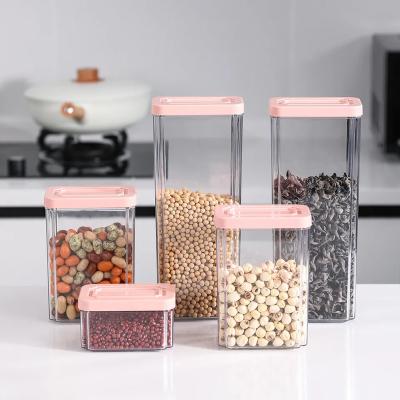 China Freshness Keeping Kitchen Organizer Pantry Fridge Organizer Trash Plastic Food Cereal Jar Set With Airtight Lid Food Storage Containers 5pcs Set for sale