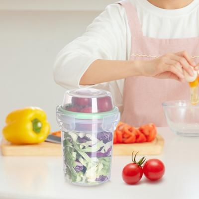 China Portable Freshness Preservation Double Layer Storage Salad Cup With Cover Yogurt Jar Plastic Sealed Baby Food Box for sale