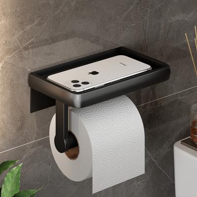 China Modern Bathroom and Kitchen Tissue Holder Stainless Steel Wall Mount Black Aluminum Toilet Paper Towel Holder for sale