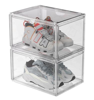 China Shoe Storeage IMODE Customized Large Dustproof Plastic Sneaker Storage Bins Magnet Shoe Box Organizer With Clear Door for sale