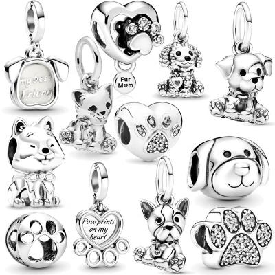 China CLASSIC High Quality 925 Sterling Silver Dog Print Beads Silver Wholesale Fashion Jewelry Pendant Bracelet Ornaments for sale