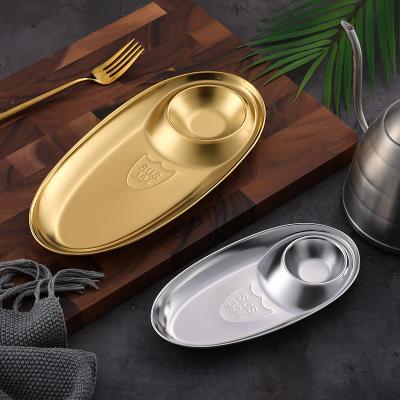 China Sustainable Wholesale Bulk High Quality Durable Stainless Steel Dumpling Dish With Vinegar Saucer for sale