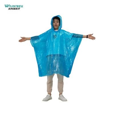 China Factory stock 100% raincoats with PE hooded windproof raincoat torrent universal hygiene worker wear around EVA poncho for sale