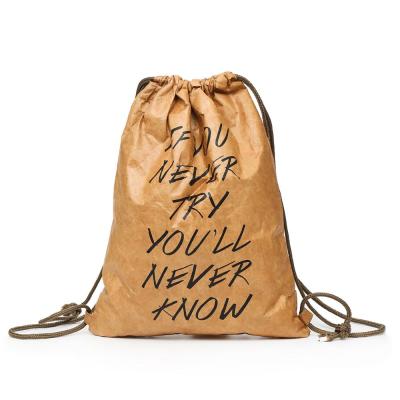 China V432 Waterproof Custom Waterproof String Eco Friendly Backpack Bags Kraft Paper Drawstring Backpack Bag for sale