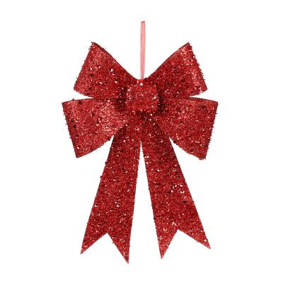 China PVC+ Plastic Christmas Tree Glitter Sprinkle Bowtie Christmas Decoration Red Bowknot Festival Celebration Ornament for sale