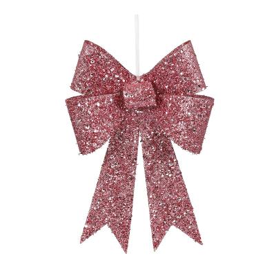 China PVC+ Plastic Christmas Tree Glitter Sprinkle Bowtie Christmas Decoration Pink Bowknot Festival Celebration Ornament for sale