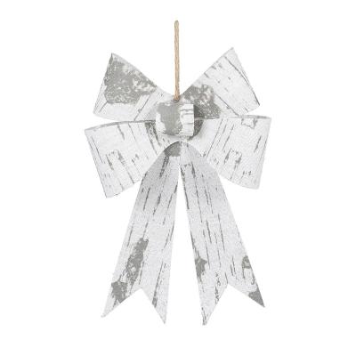 China PVC+ Plastic Christmas Tree Bowtie Decoration Silver Gray Imitate Birch Bark Bowknot Festival Celebration Ornament for sale